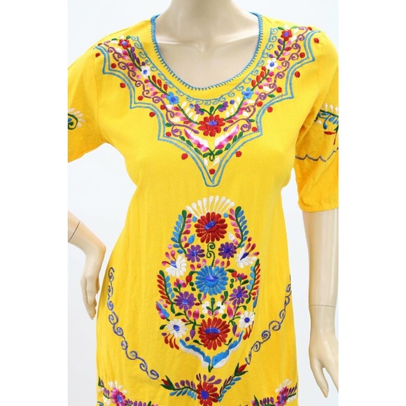 Heavily Embroidered Dress Womens M Tunic Florals Fiesta Dress With Tie Back - Picture 2 of 8